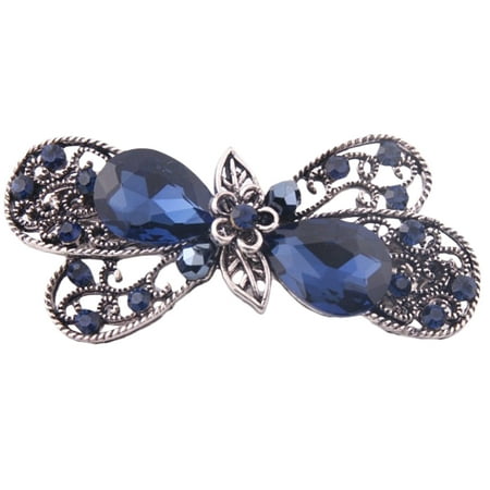 Small Crystal Butterfly Claw Clip - Hair Barrettes, Coxeer Bridal Vintage Rhinestones Butterfly Hair Clip Claw Barrette Accessories for Women & Girls