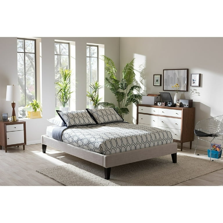 Baxton Studio Lancashire Modern and Contemporary Beige Linen Fabric Upholstered Full Size Bed Frame with Tapered Legs Baxton Studio Lancashire Modern and Contemporary Beige Linen Fabric Upholstered Full Size Bed Frame with Tapered Legs