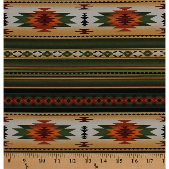 Cotton Southwestern Stripes Aztec Tribal Southwest Tucson Green Cotton Fabric Print by the Yard (201GREEN)