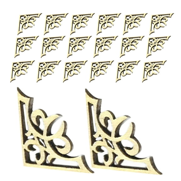 WHAMVOX 50pcs Unfinished Wood Corner Embellishment Wood Carved Flower Corner Onlay Jewelry Box Applique For Diy Craft Furniture Home Wedding Party Menus Triangle Carved Decor