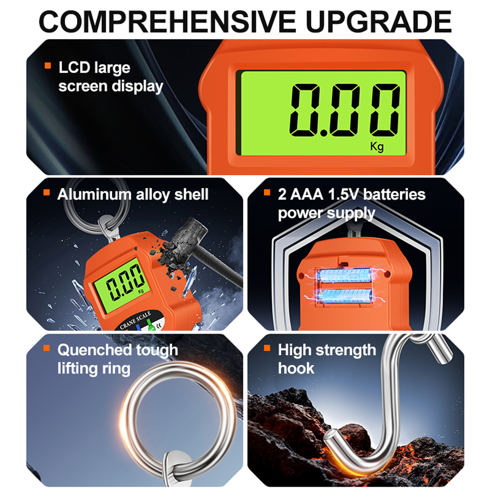 300kg/660lb Electronic Crane Scale Digital Hanging Scale Mini Hoisting Scale Industrial Electronic Hook Scale for Luggage Fish Farm Hunting