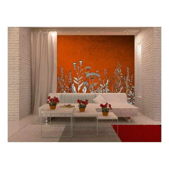 wall26 - Large Wall Mural - White Flowers on Vintage Red Background | Self-Adhesive Vinyl Wallpaper/Removable Modern Wall Decor - 100x144 inches