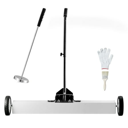 KFFKFF 36" Wheeled Magnetic Sweeper, 55 lbs Holding, Includes Telescoping Magnet Tool, Handle Adjusts, Ideal for Collecting Nails & Screws in Workshops, Garages, and Yards