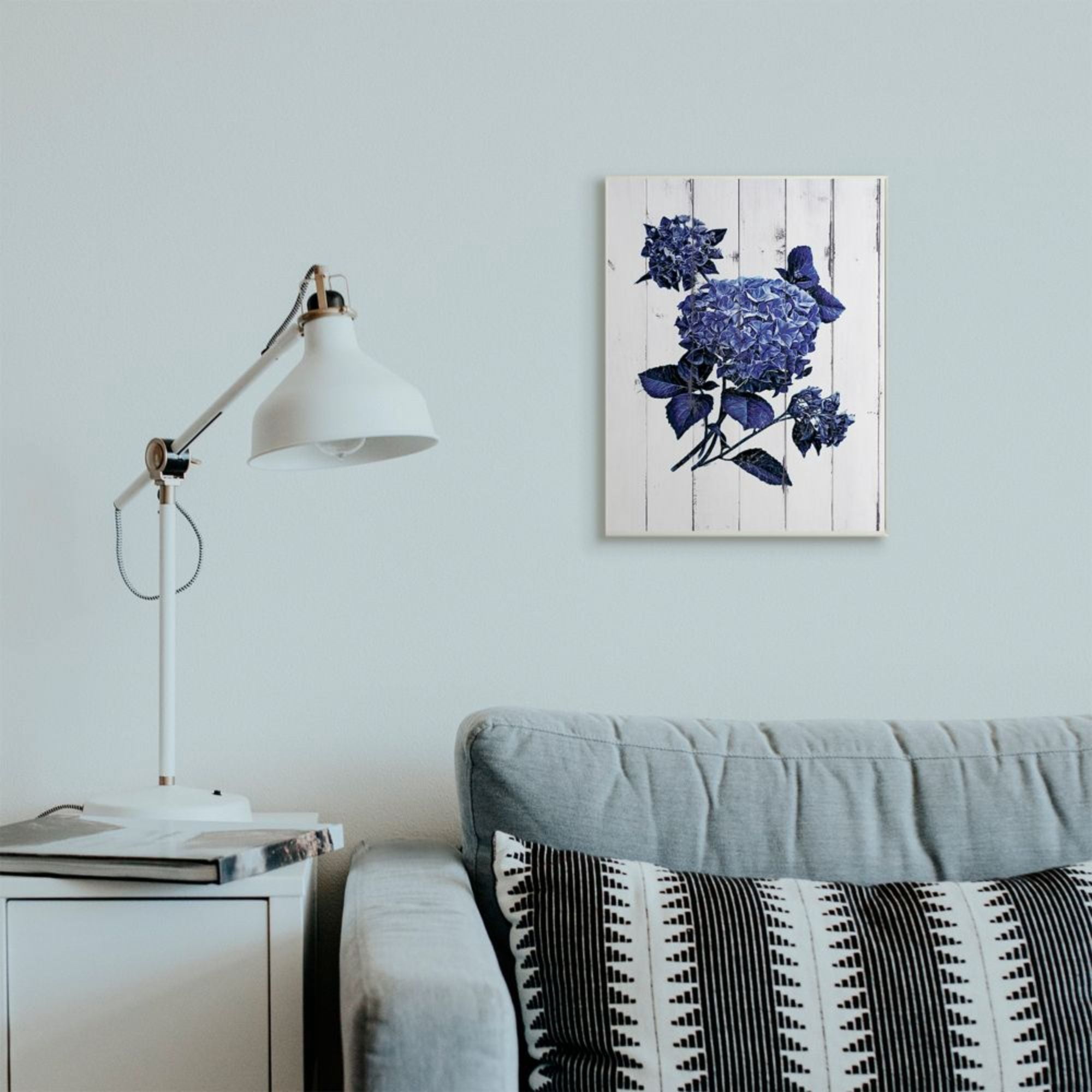 Stupell Industries Charming Blue Hydrangea Distressed Wood Pattern Design by JG Studios