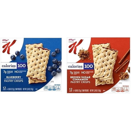 Special K Pastry Crisps, 100 Low Calorie Snack, Toaster Breakfast Pastry Bars, Blueberry, Brown Sugar, 1 of each Box, SimplyComplete Variety Pack of 2
