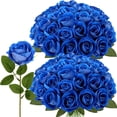 thumbnail image 2 of 24Pcs Royal Blue Velvet Artificial Roses, Realistic Faux Roses for Wedding Centerpieces, Bridal Bouquet, Mermaid Theme Party Decor, 2 of 7