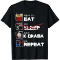 thumbnail image 1 of Camiseta con texto "Eat Sleep K-Drama Repeat TV" para mujer, películas coreanas, televisión, ropa kawaii, camisetas coreanas, 1 of 6
