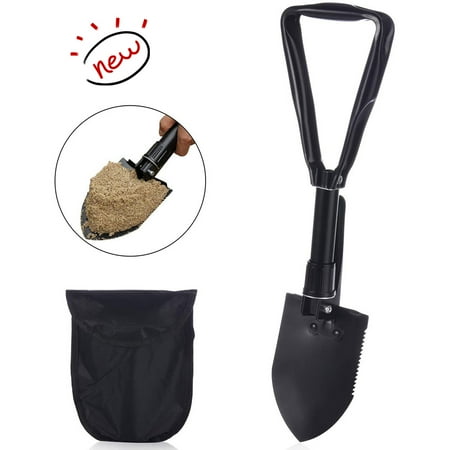 CJC Tri-fold Folding Shovel  Military Shovel Survival Gear with Nylon Carrying Pouch  Portable Entrenching Tool for Camping Hiking Backpacking Fishing Gardening Car Emergency