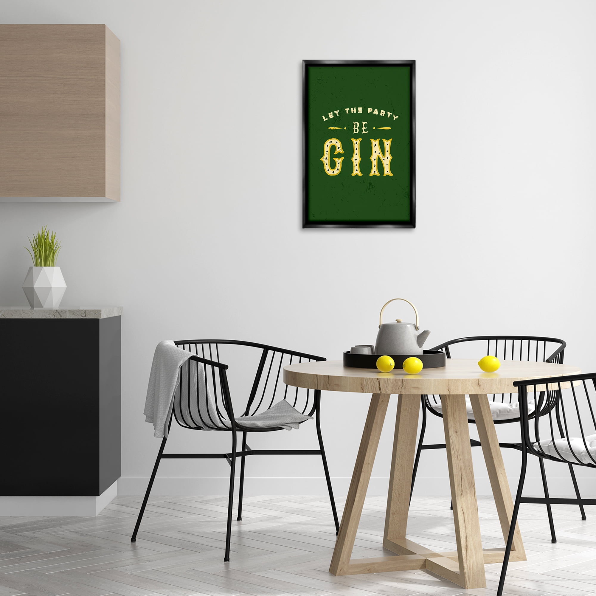 Stupell Industries Let Party Be Gin Pun Food & Beverage Painting Black Floater Framed Canvas Art Print Wall Art, 17 x 25