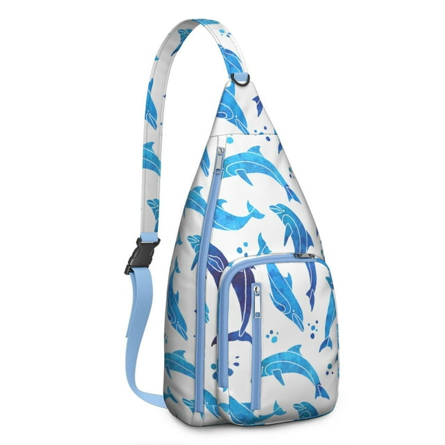 Underwater World Sling Backpack - Mystical Dolphin & Whale Cartoon Pattern, Multi-Pocket Daypack for Photography