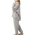 thumbnail image 5 of XIAONU Womens Pajamas Set Solid Color Turtleneck Long Sleeve Top Elastic Waist Long Pants Sleepwear Winter Warm Loose Homewear, 5 of 9