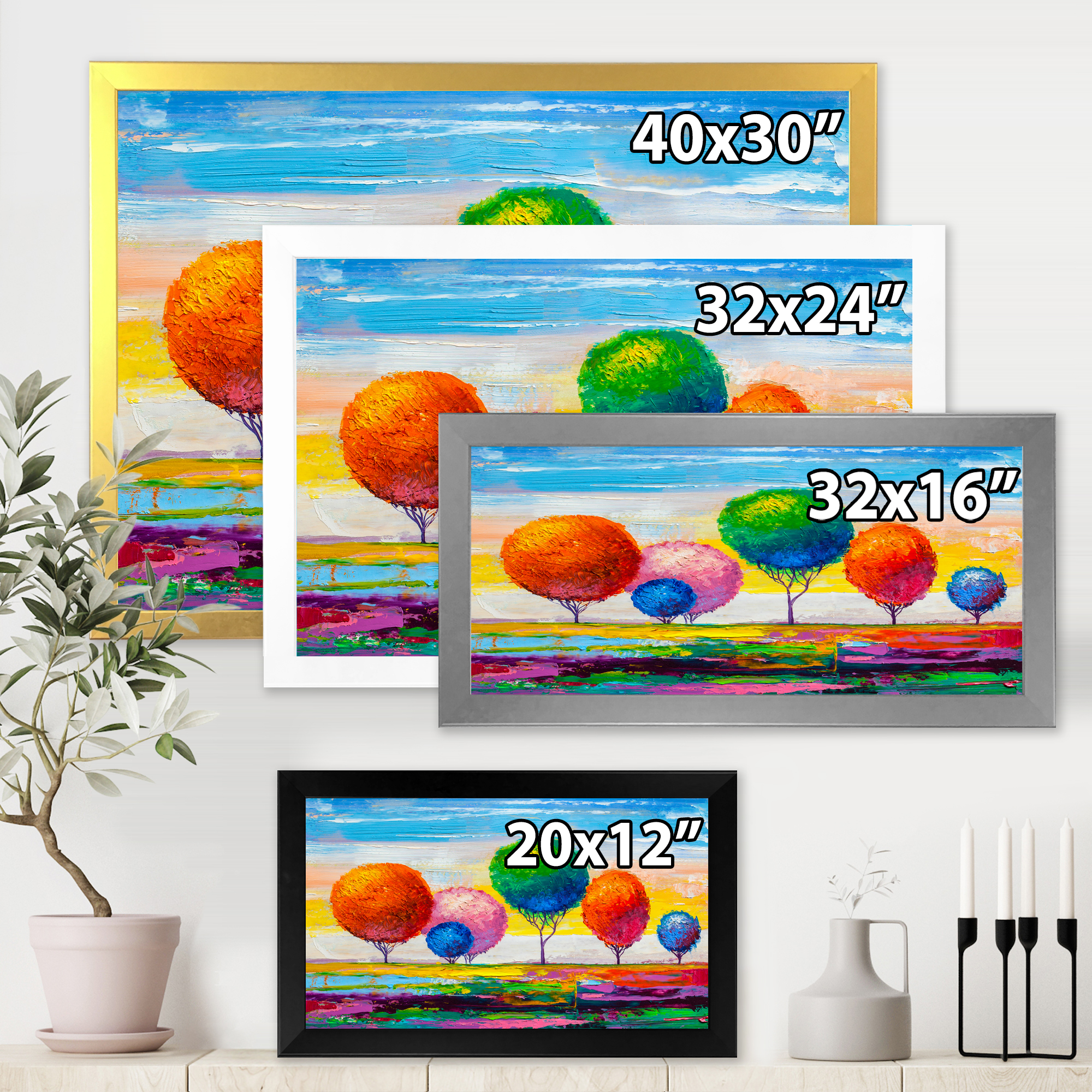 Designart 'Ornamental Colourful Trees VI' Modern Framed Art Print
