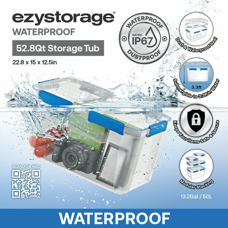 6 PACK - EZY STORAGE WATERPROOF 13.2Gal/52.8Qt/50L STORAGE BOX