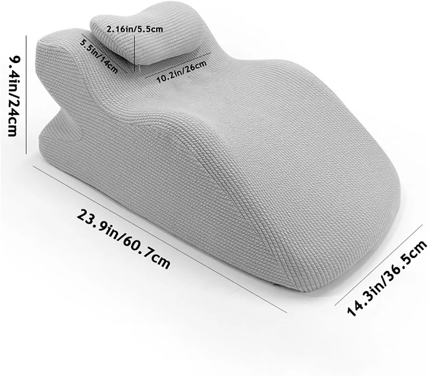 ShadeMart Grey Adult Ergonomic Memory Foam Bed Triangle Wedge Pillow Headboard with Face Down Massage Prone Pillow Function for Reading, with Washable Cover