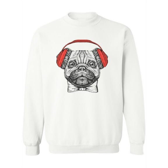 Hipster Pug With Headphones . Sweatshirt Women -Image by Shutterstock, Female 5X-Large