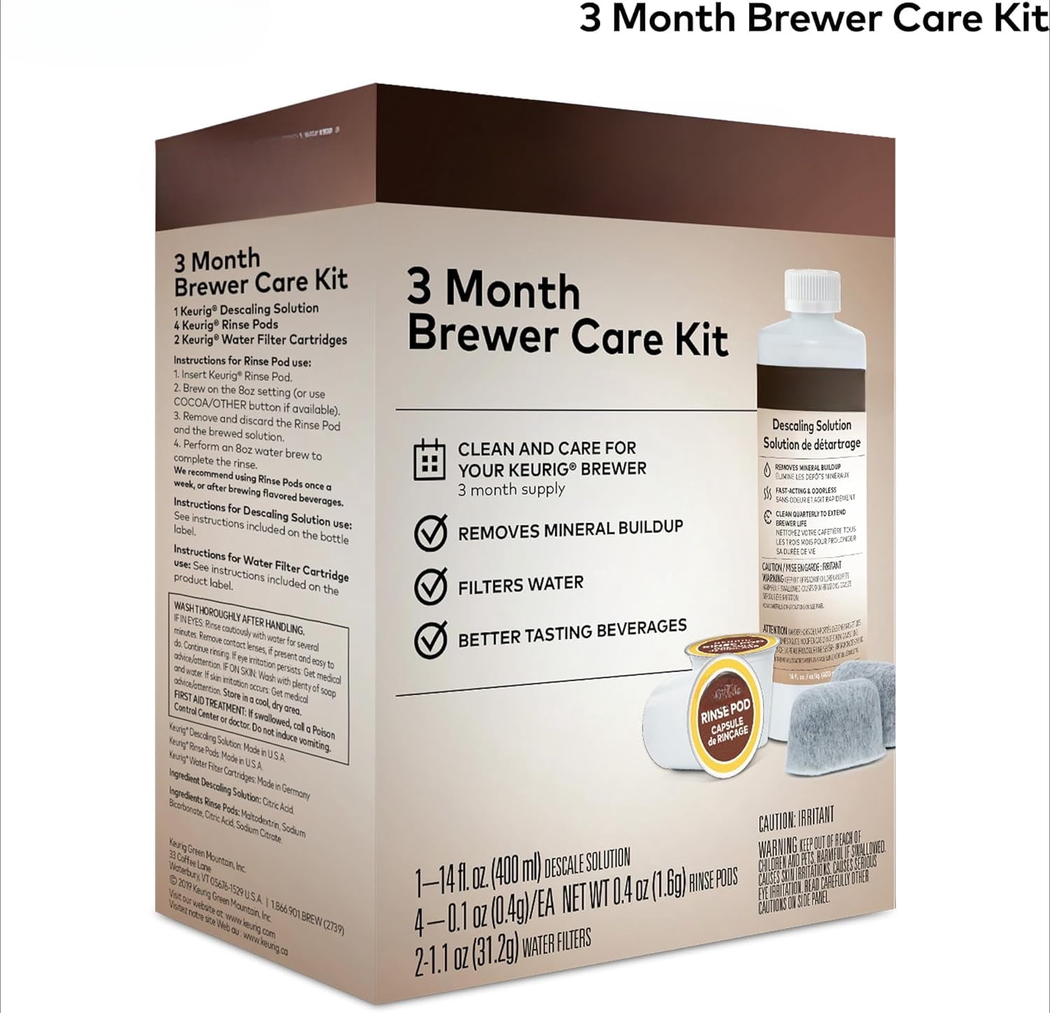 3-Month Brewer Maintenance Kit Includes Descaling Solution, Water Filter Cartridges & Rinse Pods, Compatible Classic/1.0 & 2.0 K-Cup Coffee Makers, 7 Count