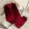 thumbnail image 2 of Besolor Womens Velvet Pajamas 2 Piece Lace Trim Long Sleeve Button down Tops and Pants Loungewear Sets Sleepwear Pjs, 2 of 5