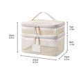 thumbnail image 3 of Double-Layer Mesh Toiletry Bag with Zippered Compartments and Handle, Beige Travel Bathroom Organizer, Large Makeup Storage Bag for Women, Cosmetic Pouch for Vacation, 3 of 7
