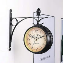 Two-Sided Station Clock Double-Sided Wall Clock Retro Grandfather Clock Paddington Station Wall Clock Vintage Antique-Look Bracket Hanging Decorative Clock For Garden Indoors, Clock 12.12 * 7.5 Cm