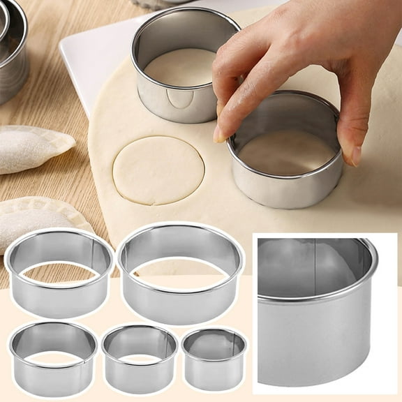 5pcs Round Cutterss for Baking - Stainless Steel Biscuit Cutters for Baking, Round Dumpling Cutter | Reusable Dough Stamp, Treat Cutter, Tool for Homemade , Crafts Supplies for Cake