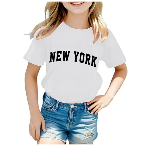 Girls Casual Short Sleeve Tee Comfortable Crew Neck Letter Print Top For Teen Kids Youth Soft Daily Wear