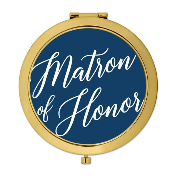 Koyal Wholesale Gold Compact Mirror Matron of Honor Wedding Gift, Navy Blue, 1-Pack
