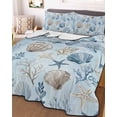 thumbnail image 3 of Quilts Twin Size Bedding Set, Blue Coastal Lightweight Quilted Comforter, Country Nautical Starfish Coral Seashells Soft Reversible Bedspread Coverlet with Pillow Covers for All Season, 68" x 86", 3 of 7