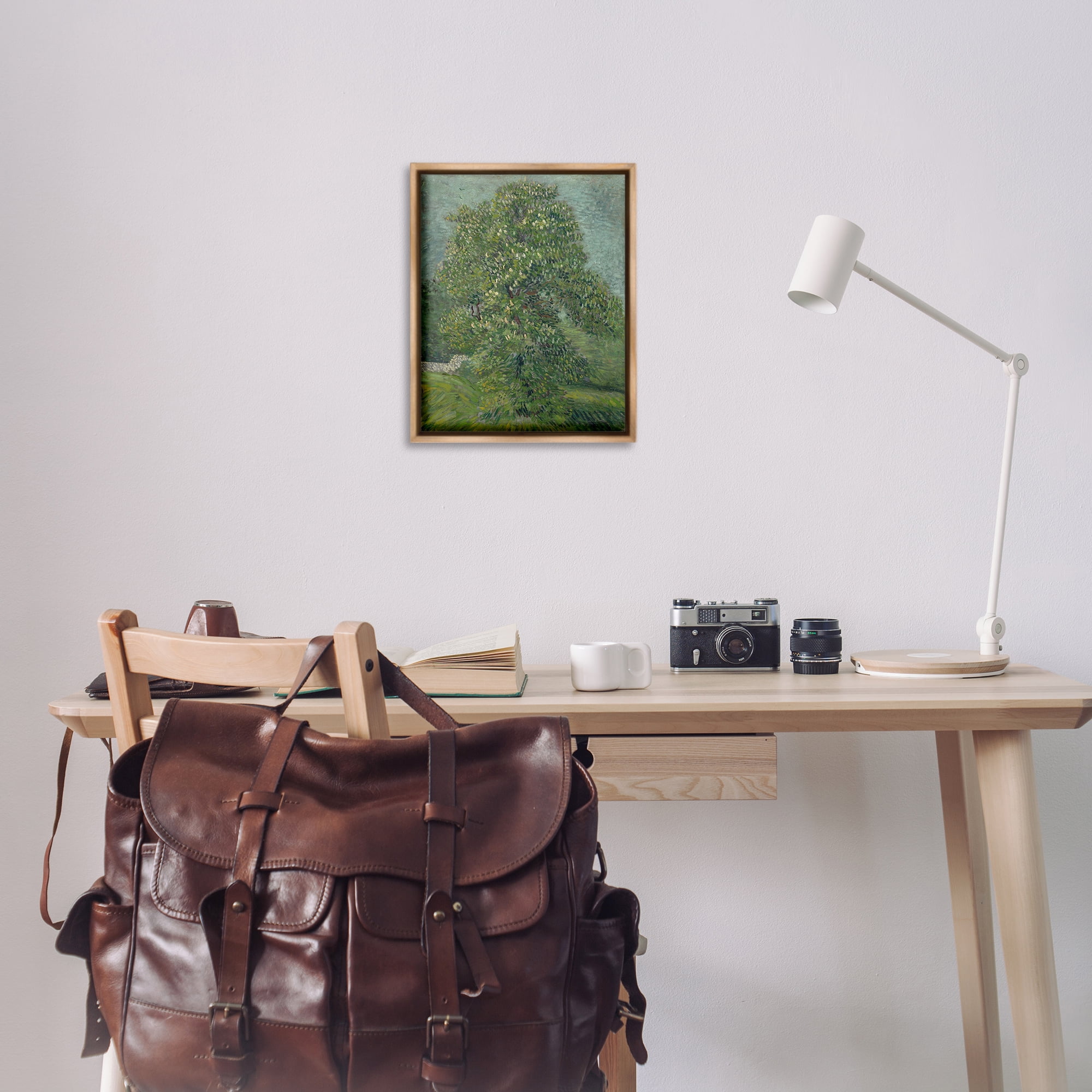 Stupell Industries Classic Blooming Horse Chestnut Landscape & Nature Painting Brown Floater Framed Canvas Art Print Wall Art, 17 x 21