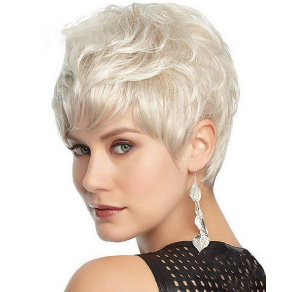 Fashionable and fashionable women's silver white short straight hair wig