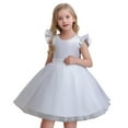 thumbnail image 3 of LUOGENLI Robe Élégante pour Fille, Manches Bouffantes, Tutu, Tenue Formelle pour Fille, Robe de Spectacle (Blanc Taille 9-10 Ans), 3 of 7