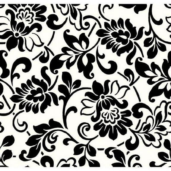 Fablon Black and White Damask Adhesive Film Set of 2 Self Adhesive Vinyl Wall Decal, 17.7-in by 157.48-in