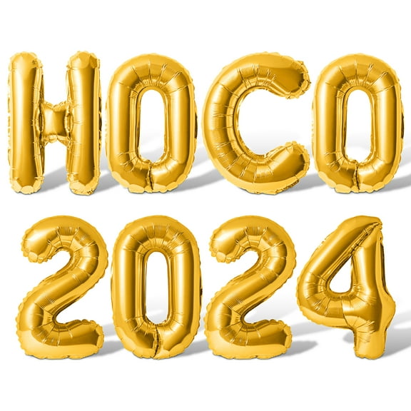 Letter Balloons - HOCO 2024 16" Inch Alphabet Letters Foil Mylar Balloon Homecoming Party Banner (Gold)