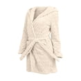 thumbnail image 2 of FAIWAD Robes for Women Soft Plush Hooded Short Bathrobe Fluffy Fleece Nightgown with Pockets and Belt Tie, 2 of 6