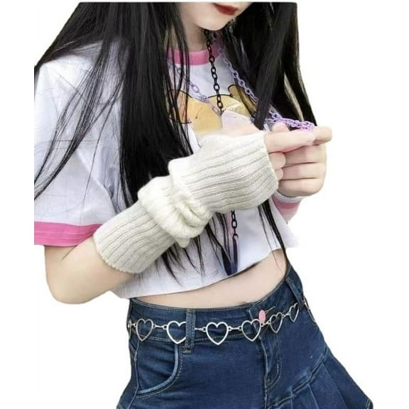 Kukuzhu Arm Warmers Y2K Kawaii Lolita Long Arm Sleeve Harajuku Gyaru Fingerless Mittens Gloves Cute Emo Goth Accessories