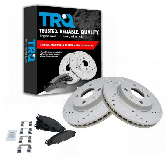 TRQ Brake Rotor Drilled & Slotted G-Coated & Semi-Metallic Pad Front Set BKA12377 Fits select: 2008-2011 FORD FOCUS