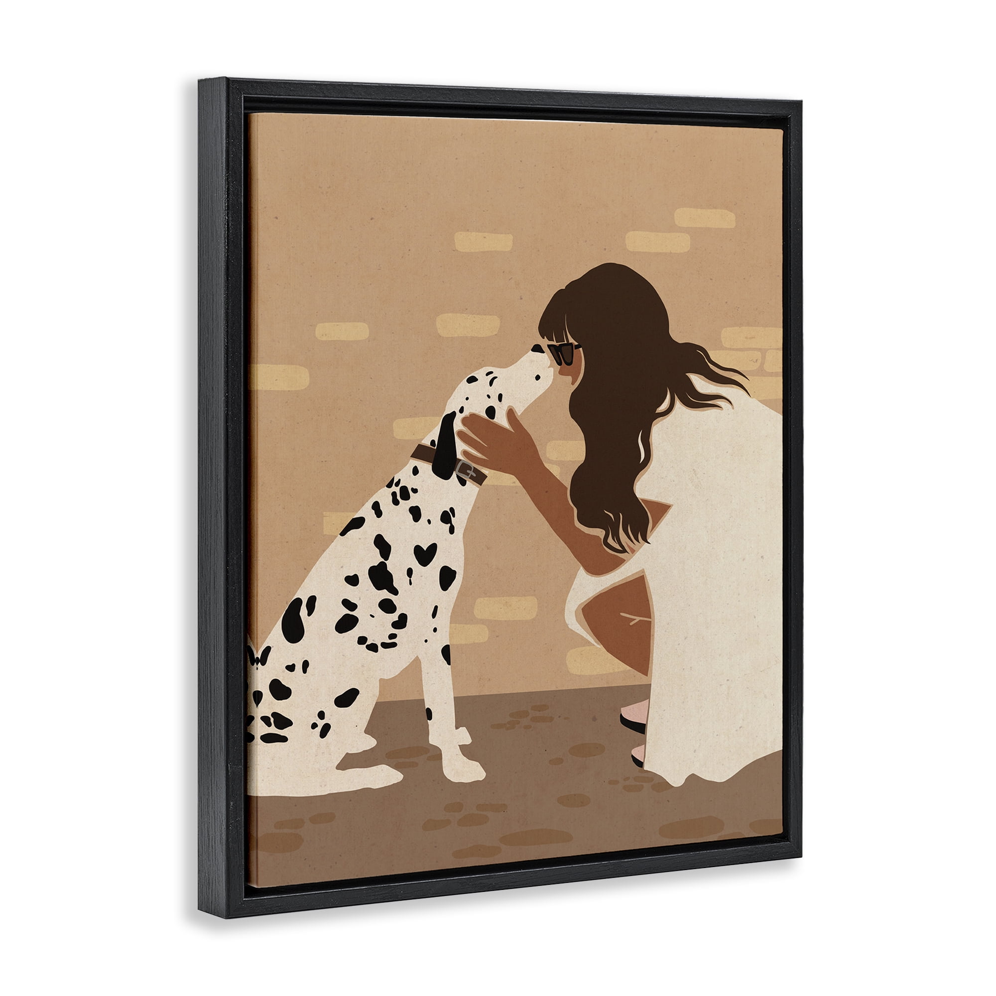 Stupell Industries Girl Hugging Dalmatian People Painting Black Floater Framed Canvas Art Print Wall Art, 17 x 21