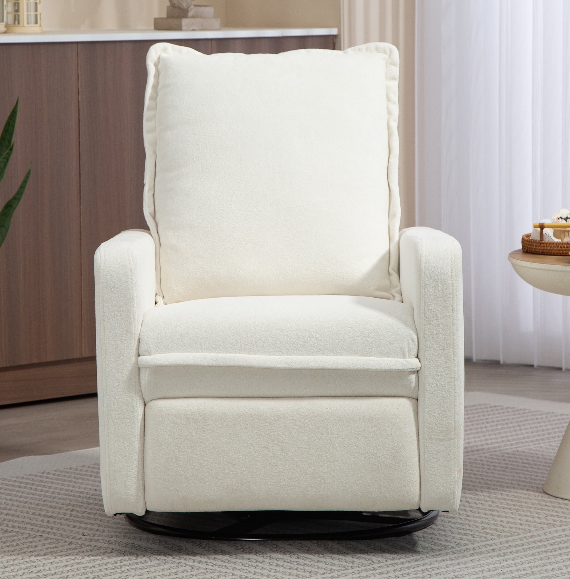Leumius Swivel Rocking Chair,Manual Upholstered Glider Recliner Rocking Chair for Nursery and Living Room,White