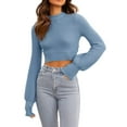 thumbnail image 4 of Long Sleeve Womens Sexy Crew Neck Cropped Sweaters Ribbed Knit Crop Pullover, 4 of 6