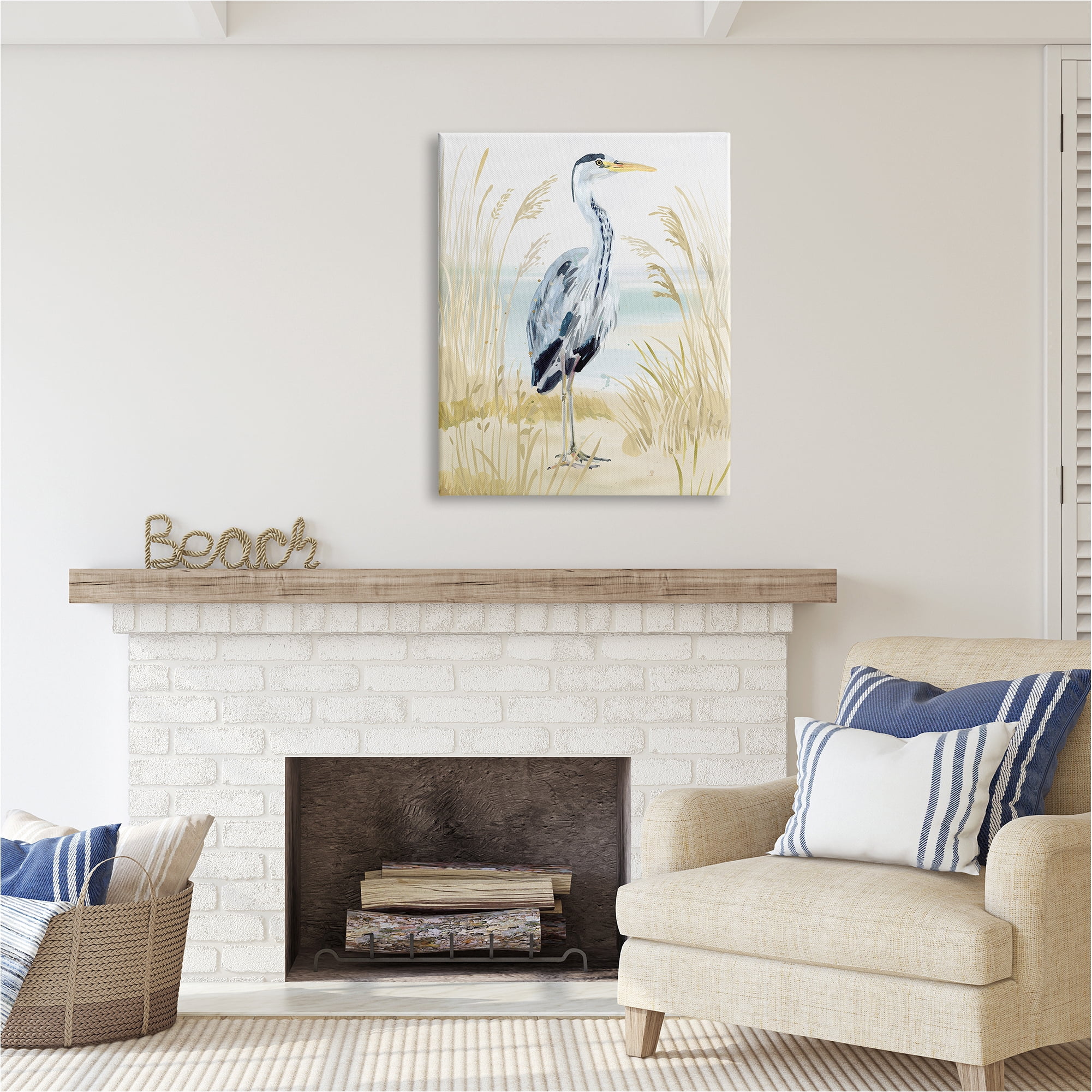 Stupell Industries Modern Heron on Beach Animals & Insects Painting Gallery Wrapped Canvas Art Print Wall Art, 30 x 40