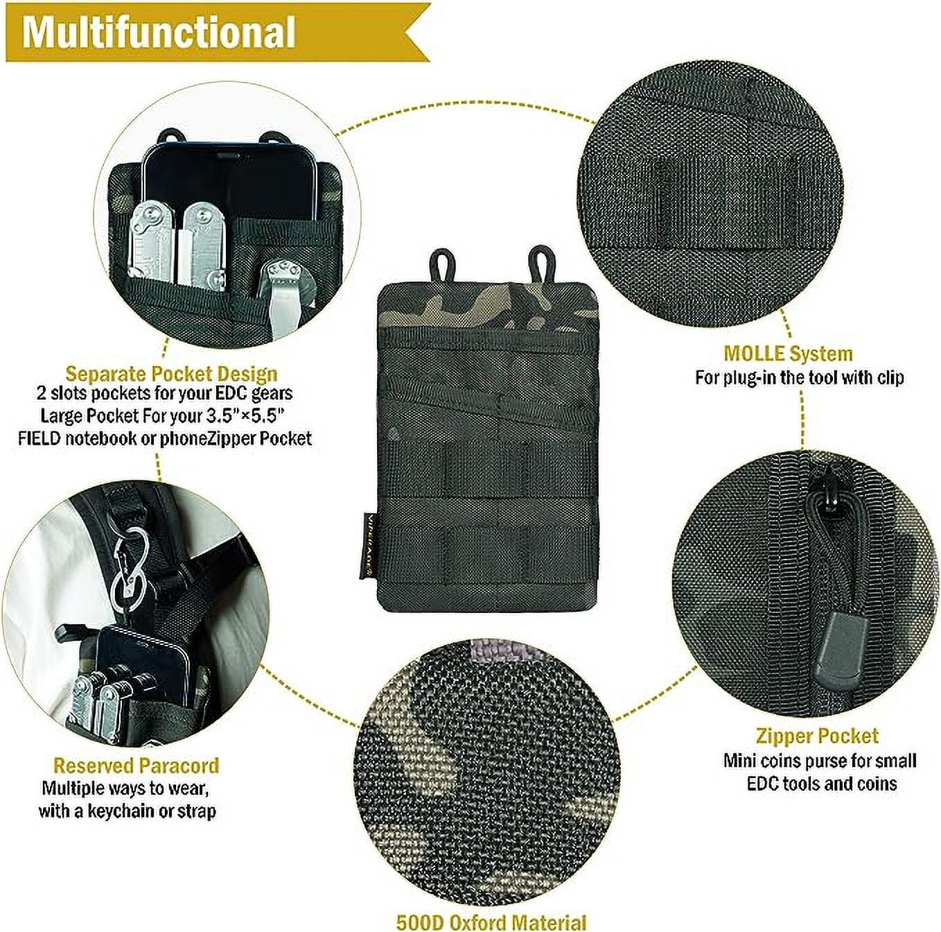 VIPERADE VE3 Tool Pouch Pocket Organizer, Nylon Tool Belt Loop Pouch with 4 Pockets Tool Storage EDC Pouch for Flashlight/Pocket Knife, Tactical Pen, Notebook (Black Camo)