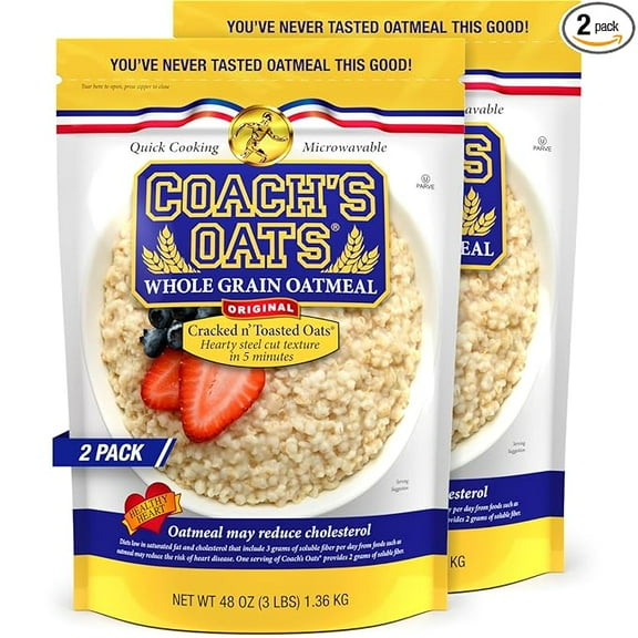 COACH'S OATS Whole Grain Oatmeal (48 oz) Pack of 2 | Cracked n’ Toasted | Quick-Cooking, Steel Cut Texture | Heart-Healthy, Delicious Breakfast | Microwavable, Stovetop, Overnight Oatmeal