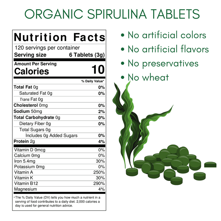 Probase Nutrition Organic Spirulina Supplement, 3000MG Serving, Approx. Tablets (4 Month Supply), Rich in Immune Vitamins, Premium Spirulina Tablets Organic Walmart.com