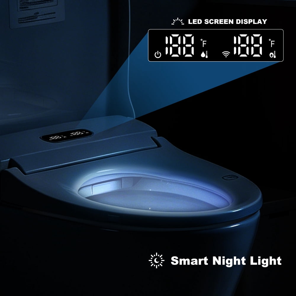 Elongated Smart Bidet Seat with Radar Open/Close, Heated Seat & Water, Night Light, Remote