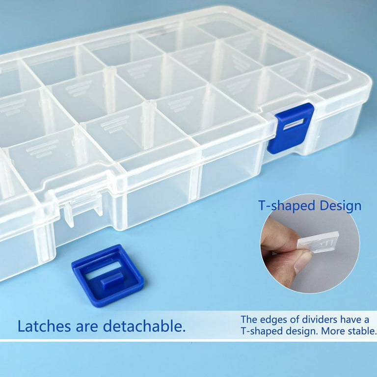 6 Detachable Compartments Clear Plastic Divided Storage Box for