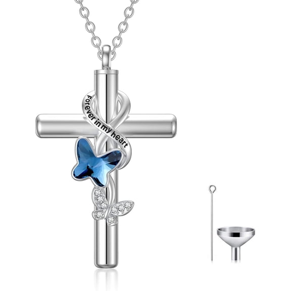 Dorunmo Butterfly Urn Necklaces for Ashes 925 Sterling Silver Memorial Pendant Cremation Keepsake Necklace for Ashes for Human Pets Forever in My Heart