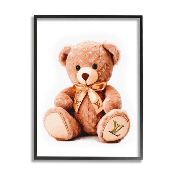 Stupell Industries Glam Brand Teddy Bear Beauty & Fashion Painting Black Framed Art Print Wall Art, 11 x 14