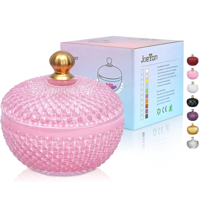 Botes de cristal para joyas, color rosa Joeyan, 350 ml/12 oz, con tapa