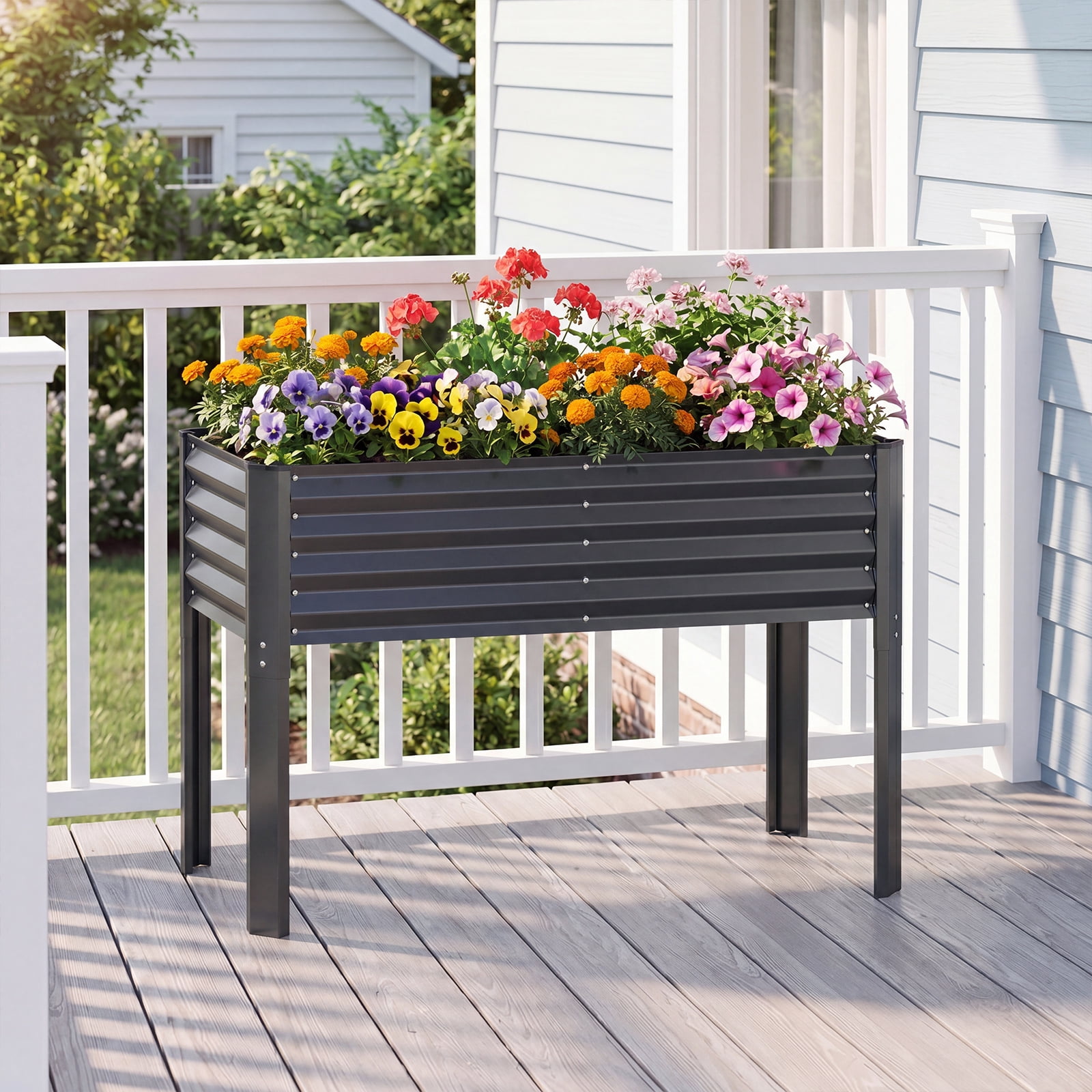 Costway 1 PCS Galvanized Raised Garden Bed with Legs, Metal Elevated Planter Box for Vegetables Gray