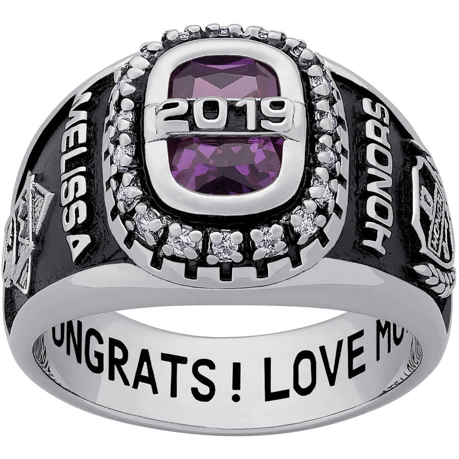 Personalized Women's Sterling Silver CZ Encrusted Year Class Ring