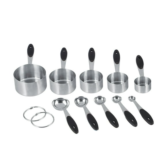 Ensemble De 10 Tasses Et Cuillères à Mesurer, Cuillères à Mesurer En Acier Inoxydable De Qualité Supérieure Avec Anneaux Métalliques Et Poignée Pour la Cuisson De Liquides Et De Solides